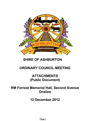 Attachments - Ordinary Meeting of Council 12 December 2012