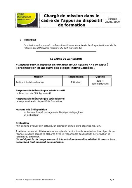 Appui au dispositif de formation INDIVIDUALISATION