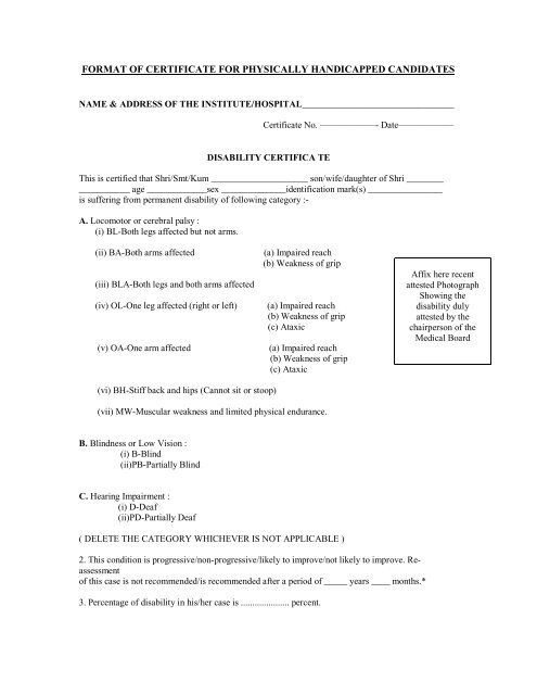 format of certificate for physically handicapped candidates - upscportal