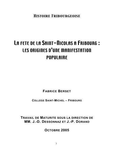 La Faªte De La Saint Nicolas A Fribourg Edufr