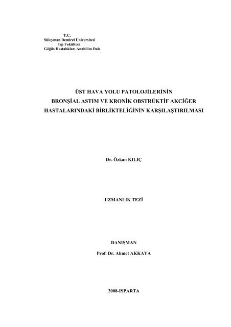 Ã¼st hava yolu patolojilerinin bronÅial astÄ±m ve kronik obstrÃ¼ktif ...