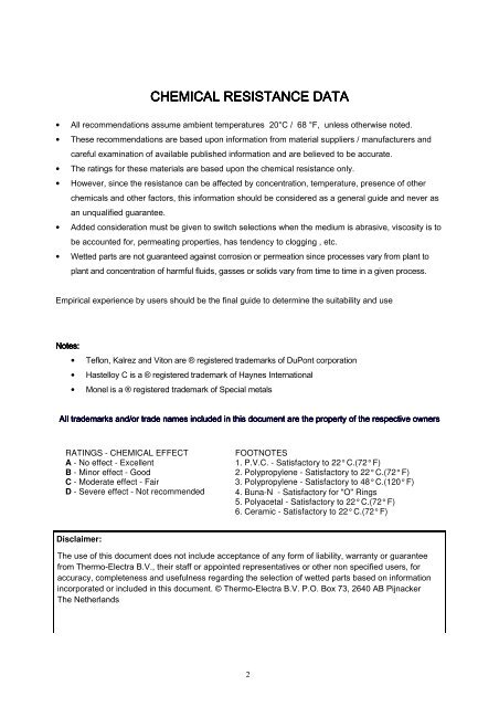 Material selection for chemicals (12.69Kb) - Thermo-Electra