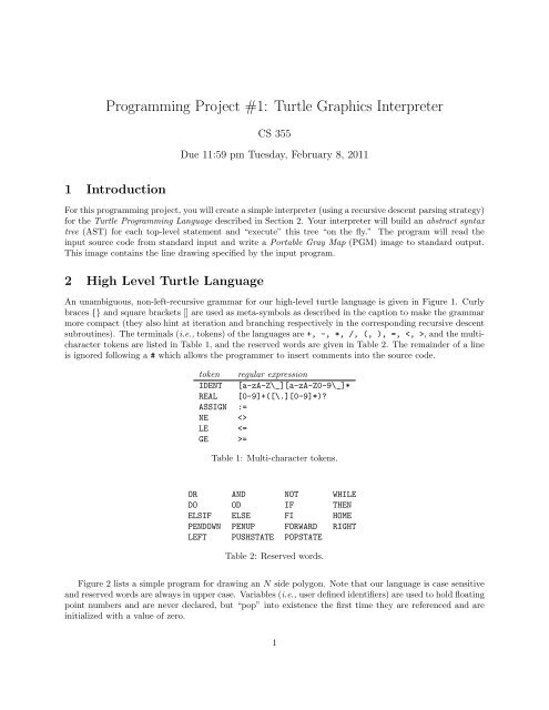 Programming Project #1: Turtle Graphics Interpreter