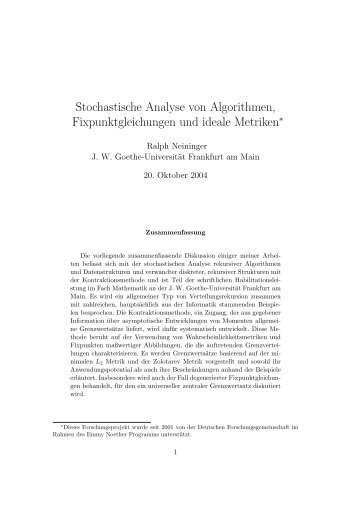 Stochastische Analyse von Algorithmen, Fixpunktgleichungen und ...