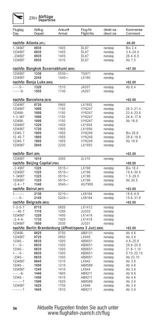 Flugplan/Timetable 25.3.2012–27.10.2012