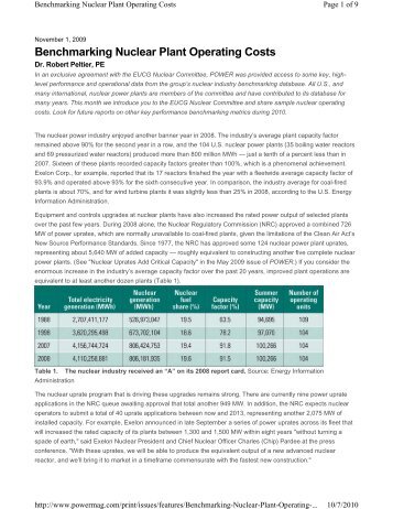 Benchmarking Nuclear Plant Operating Costs - EUCG