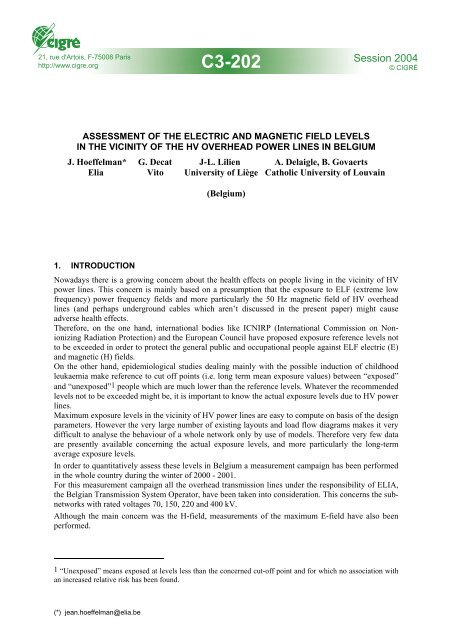 Assessment of the electric and magnetic field levels in the vicinity of ...