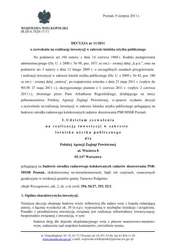 Poznań, 9 sierpnia 2011 r. IR.III-6.7820-17/11 DECYZJA nr 11/2011 ...