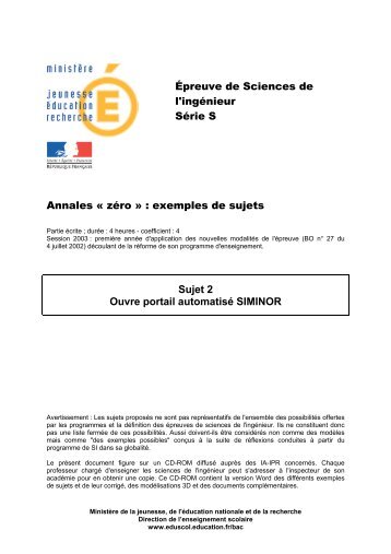 Sujet 2 - Sciences de l'Ingénieur