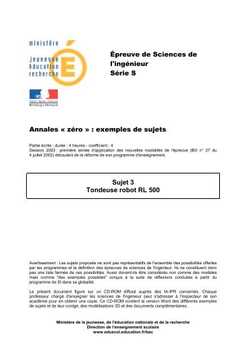 Sujet 3 - Sciences de l'Ingénieur