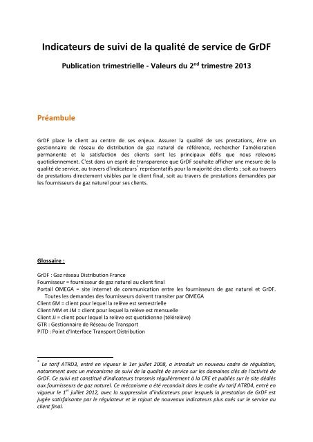 Indicateurs de suivi de la qualitÃ© de service de GrDF