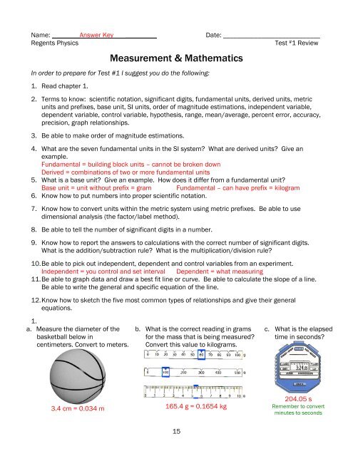 Test Review Answer Key