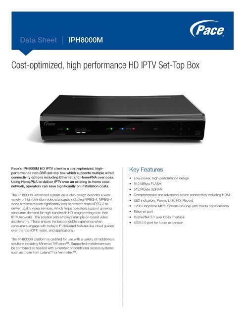 Data Sheet - Pace IPH8000M HD IPTV Set-Top Box