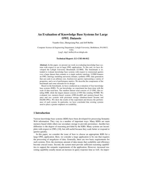 An Evaluation of Knowledge Base Systems for Large OWL Datasets