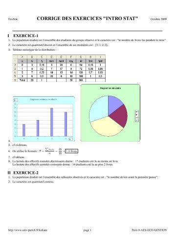 CORRIGE DES EXERCICES "INTRO STAT" - Université Paris 8