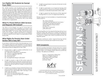 Section 504, A Parent's Guide - Katy ISD