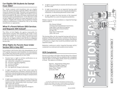 Section 504, A Parent's Guide - Katy ISD