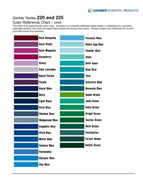 Gerber Color Chart