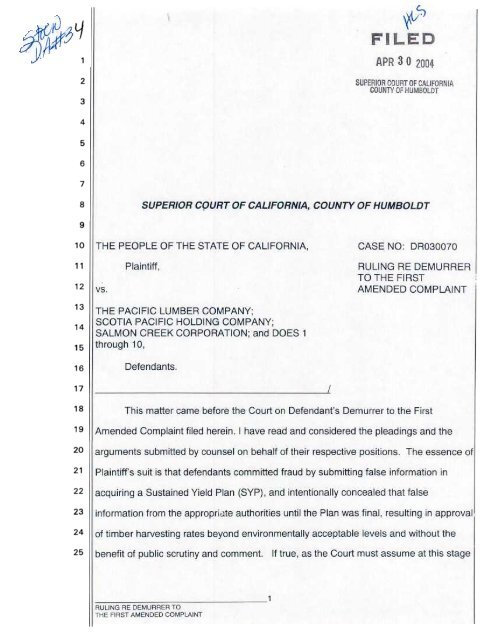 Ruling Re Demurrer To The First Amended Complaint County Of 