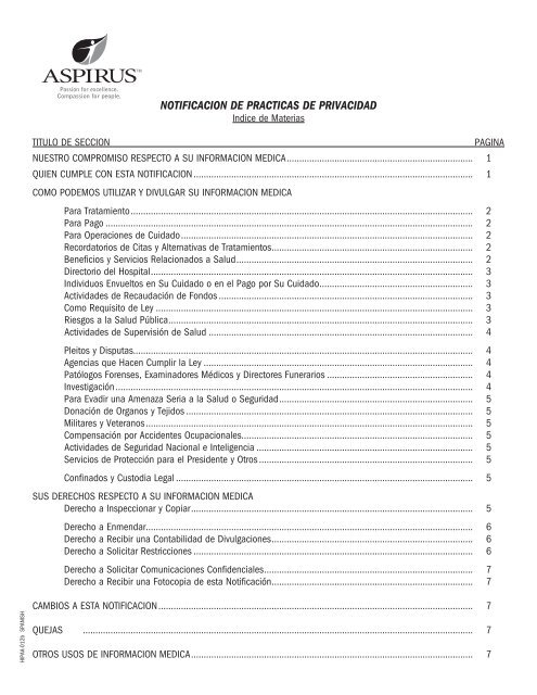 RESUMEN DE LA NOTIFICACION DE PRACTICAS DE PRIVACIDAD