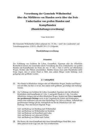 Hundehaltungsverordnung - Gemeinde Wilhelmsthal