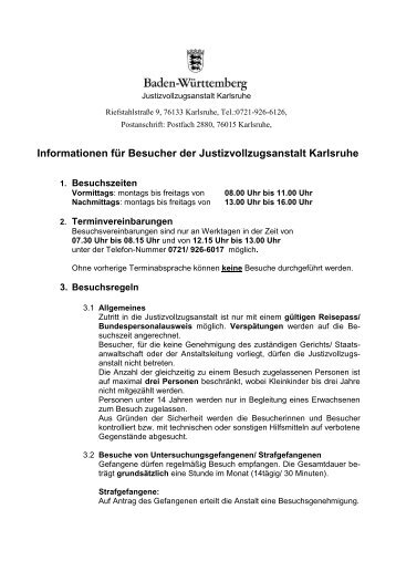 Informationen für Besucher der Justizvollzugsanstalt Karlsruhe