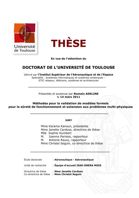 Méthodes pour la validation de modèles formels pour la ... - ISAE