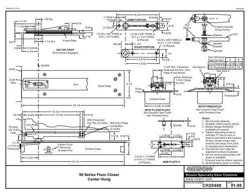 Rixson Model 50 Series Template (CH20400) - Epivots