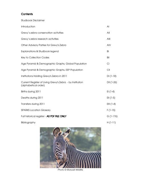 International International studbook for Grevy's zebra ... - Marwell Zoo