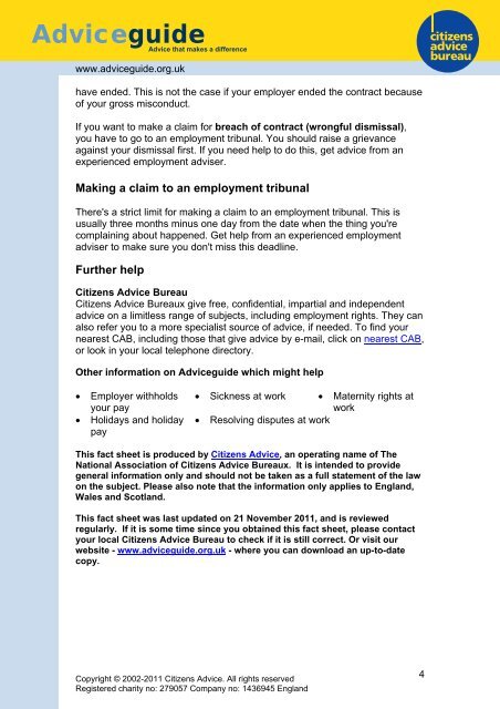 Notice of dismissal from work - AdviceGuide