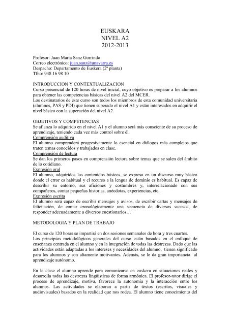 Guía docente nivel A2 - Universidad Pública de Navarra