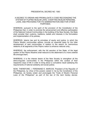 Presidential Decree No. 1083 - Muslim Mindanao Website