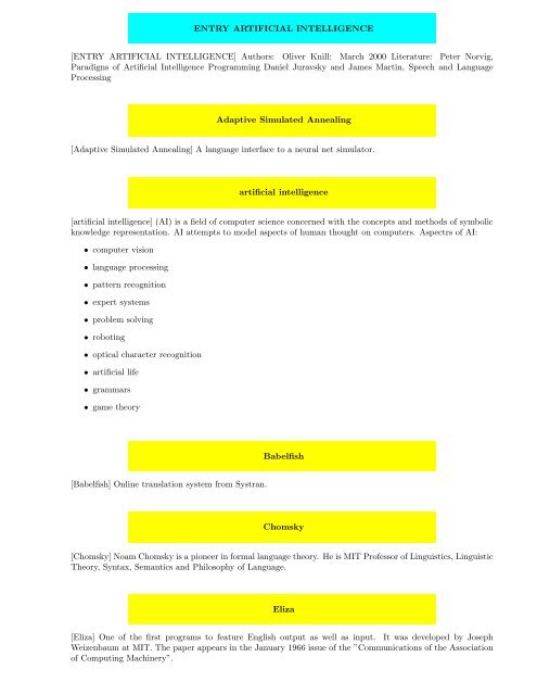 ENTRY ARTIFICIAL INTELLIGENCE - Department of Mathematics