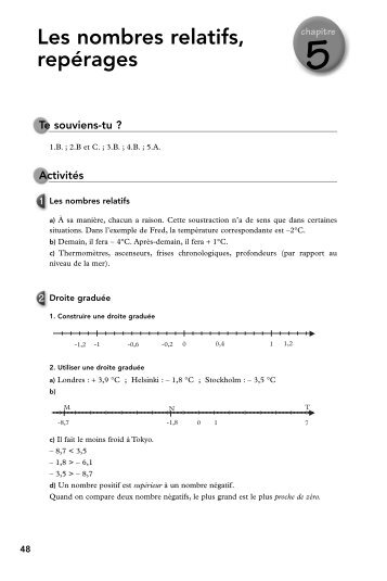 Les nombres relatifs, repÃ©rages