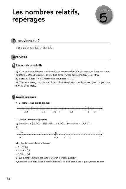 Les nombres relatifs, repÃ©rages