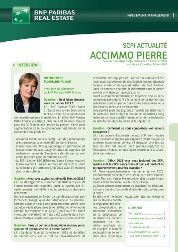 Bulletin trimestriel 1T 2012 Accimmo Pierre - Primaliance