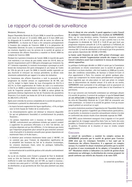 Rapport annuel - Soprorente - 2008 - BNP Paribas REIM