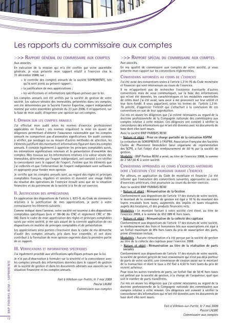 Rapport annuel - Soprorente - 2008 - BNP Paribas REIM