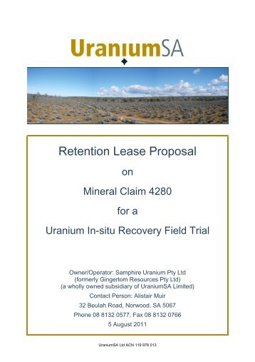 Retention Lease Document - UraniumSA