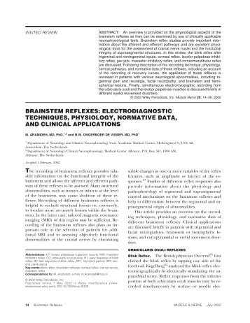 Brainstem reflexes: Electrodiagnostic techniques, physiology ...