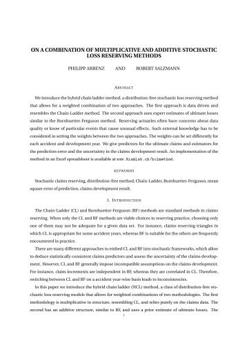 on a combination of multiplicative and additive stochastic ... - RiskLab