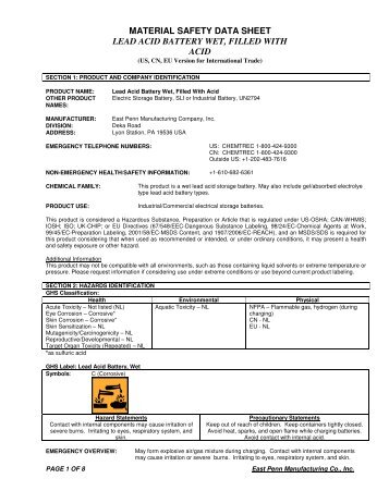 Wet Lead Acid MSDS - MK Battery