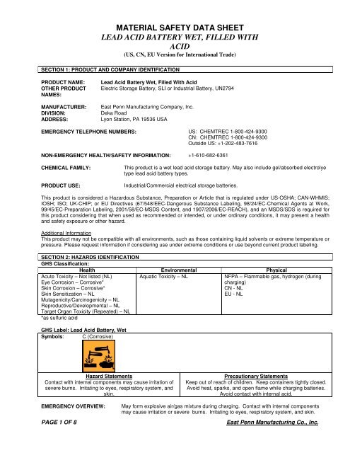 Wet Lead Acid MSDS - MK Battery