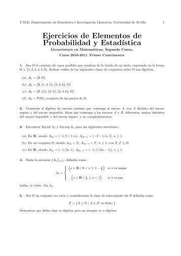 Ejercicios de Elementos de Probabilidad y EstadÂ´Ä±stica - Grupo.us.es