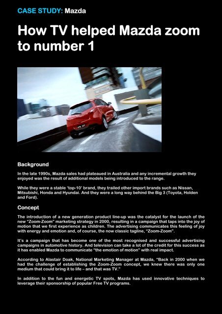 How TV helped Mazda zoom to number 1 - Think TV