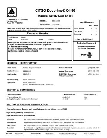 1683 CITGO DuoprimeÂ® Oil 90 (English) CITGO MSDS - Mueller Co.