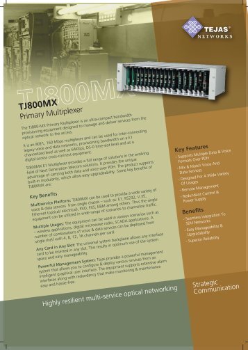 Compact primary multiplexer for 80 E1s with ... - Tejas Networks