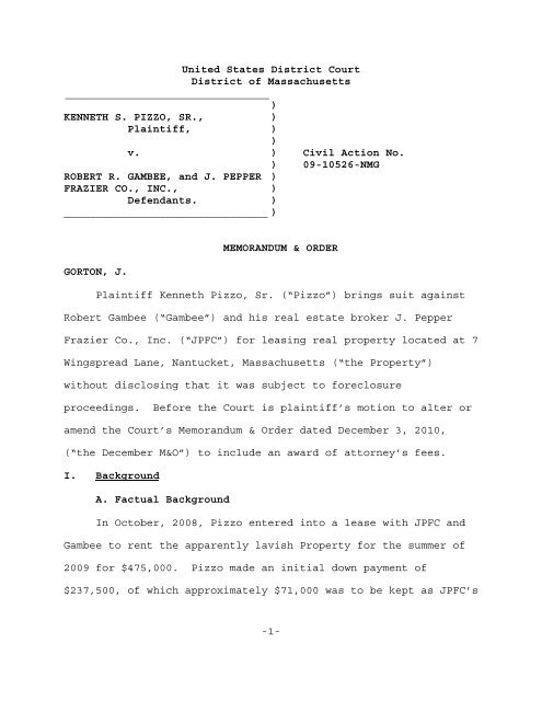 KENNETH S. PIZZO, SR., Plaintiff, v. - US District Court - District of ...