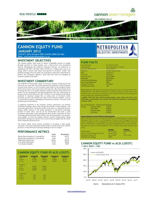 Cannon Equity Fund Factsheet - Cannon Asset Managers