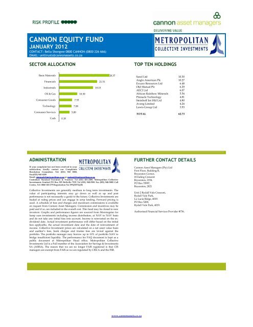 Cannon Equity Fund Factsheet - Cannon Asset Managers